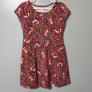 Wonder Nation Burgundy Fox & Floral Skater Dress Girl's Size Small
